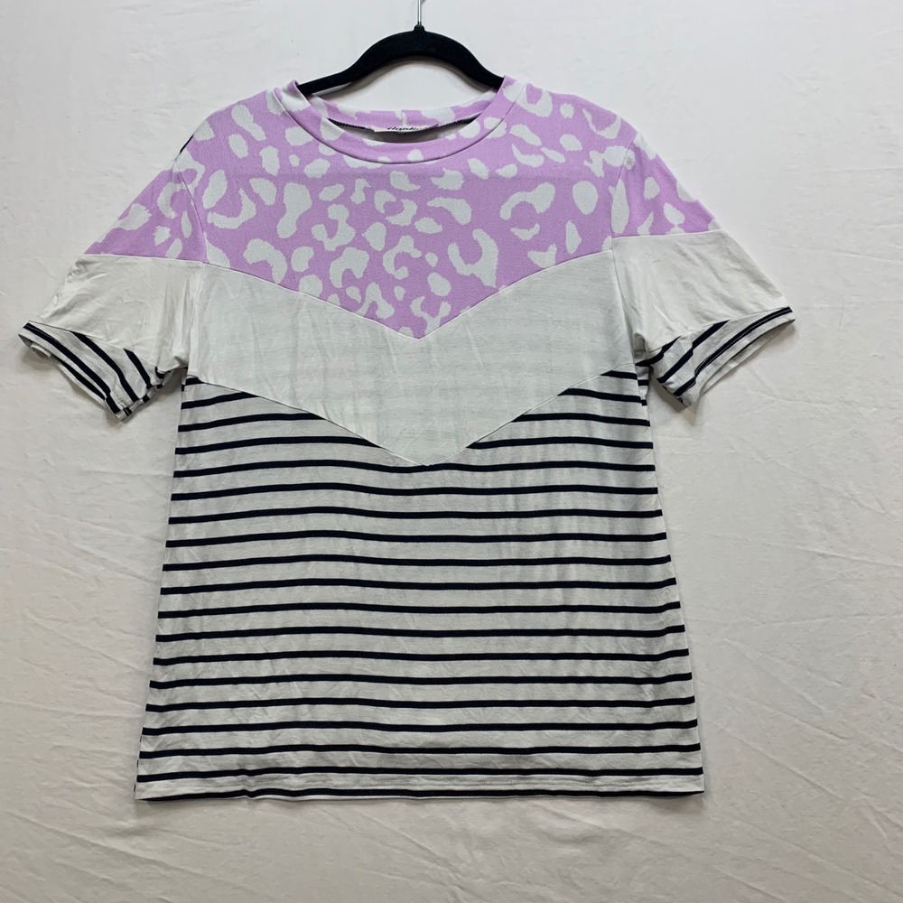 Haptics Holly Harper Mixed Print Top Purple Leopard Stripe Chevron Small HT1047F